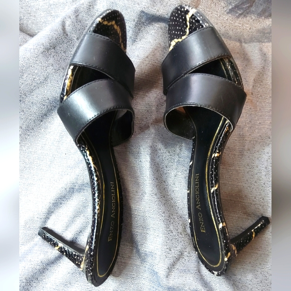 Enzo Angiolini VINTAGE sandal peep toe pumps snake design in gold Italian shoes - Picture 5 of 12